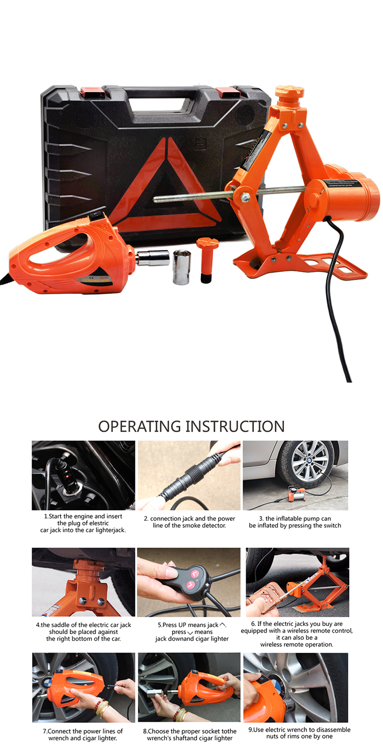 wholesale portable electric car jack 3T 42CM scissor jack & Electric wrench suit hydraulic design for car