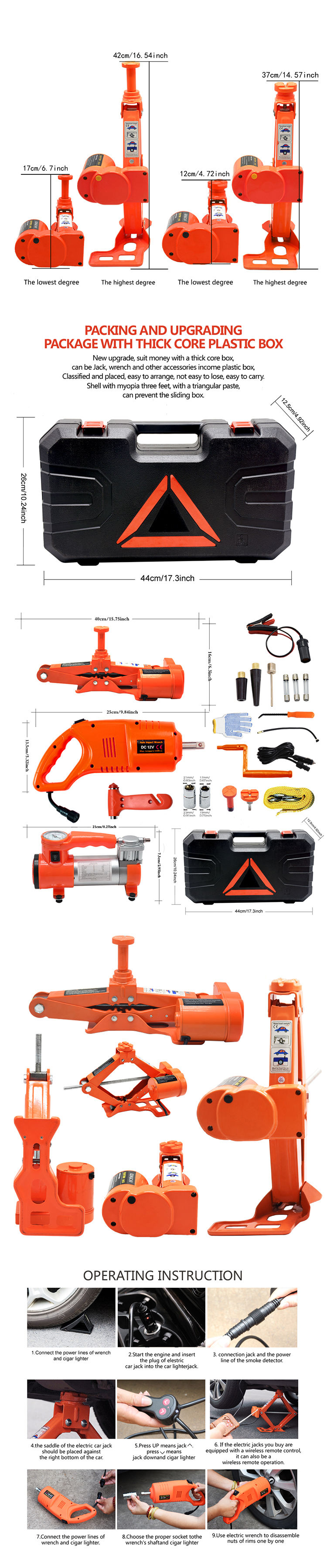 Wholesale market 12 volt tools car trolley 2T 42cm 3 in 1 electric scissor jack suit with hydraulic repair kit