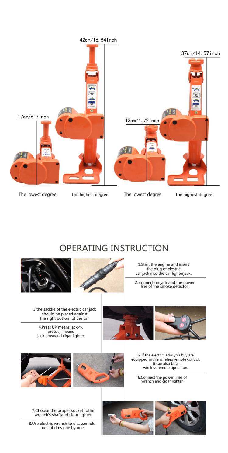 Widely used high lift 3 tons automatic scissor car electric jack  & electric wrench suit