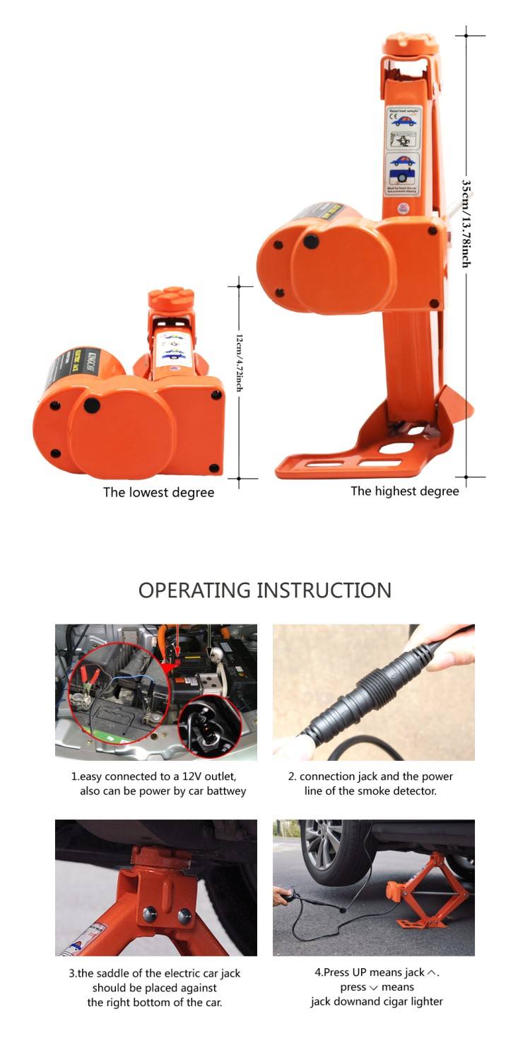 Factory direct car emergency tool kit scissor electric jack 3 ton