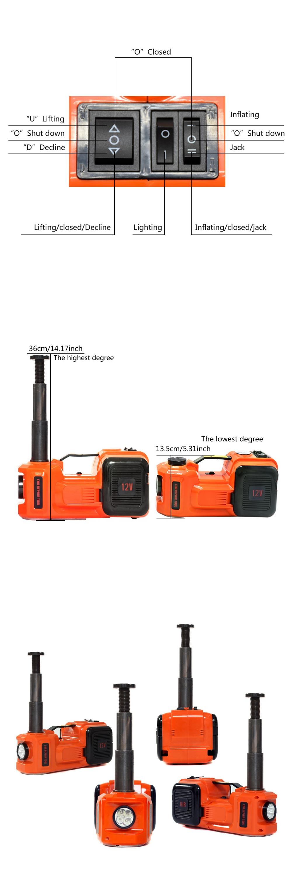 China manufacturer lift car low profile DC 12V 5T Multi-functional hydraulic floor jack with electric impact wrench